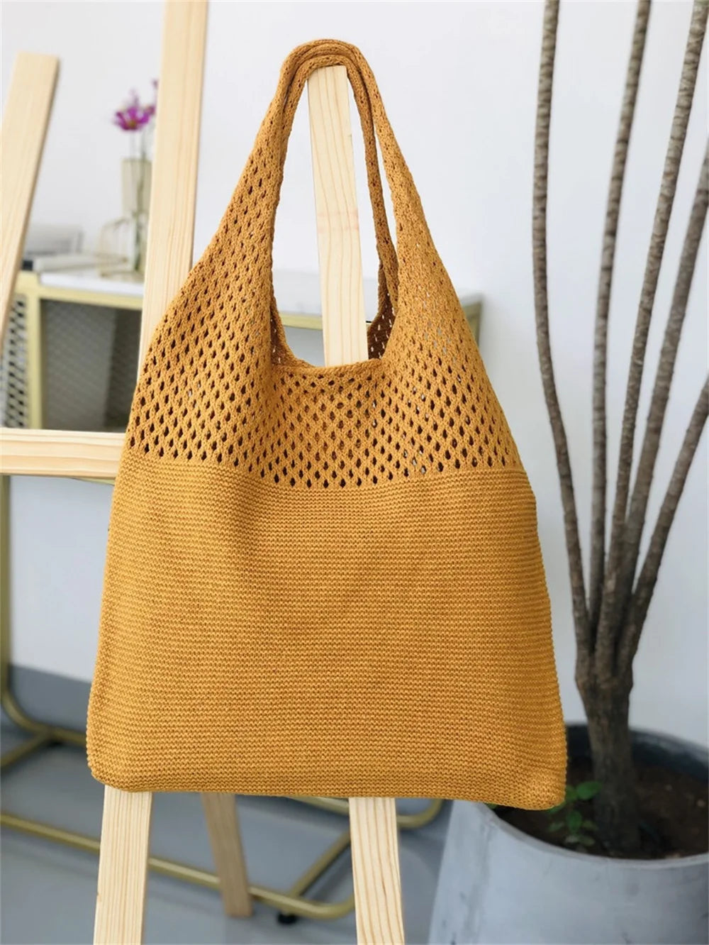 Personalized Knitted Wool Tote Bag Women Custom Embroidered Name Shopping Bag