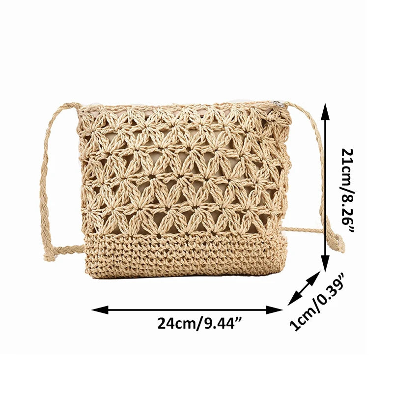 Women Beach Woven Straw Shoulder Messenger Bag Boho Crossbody Macrame Purse