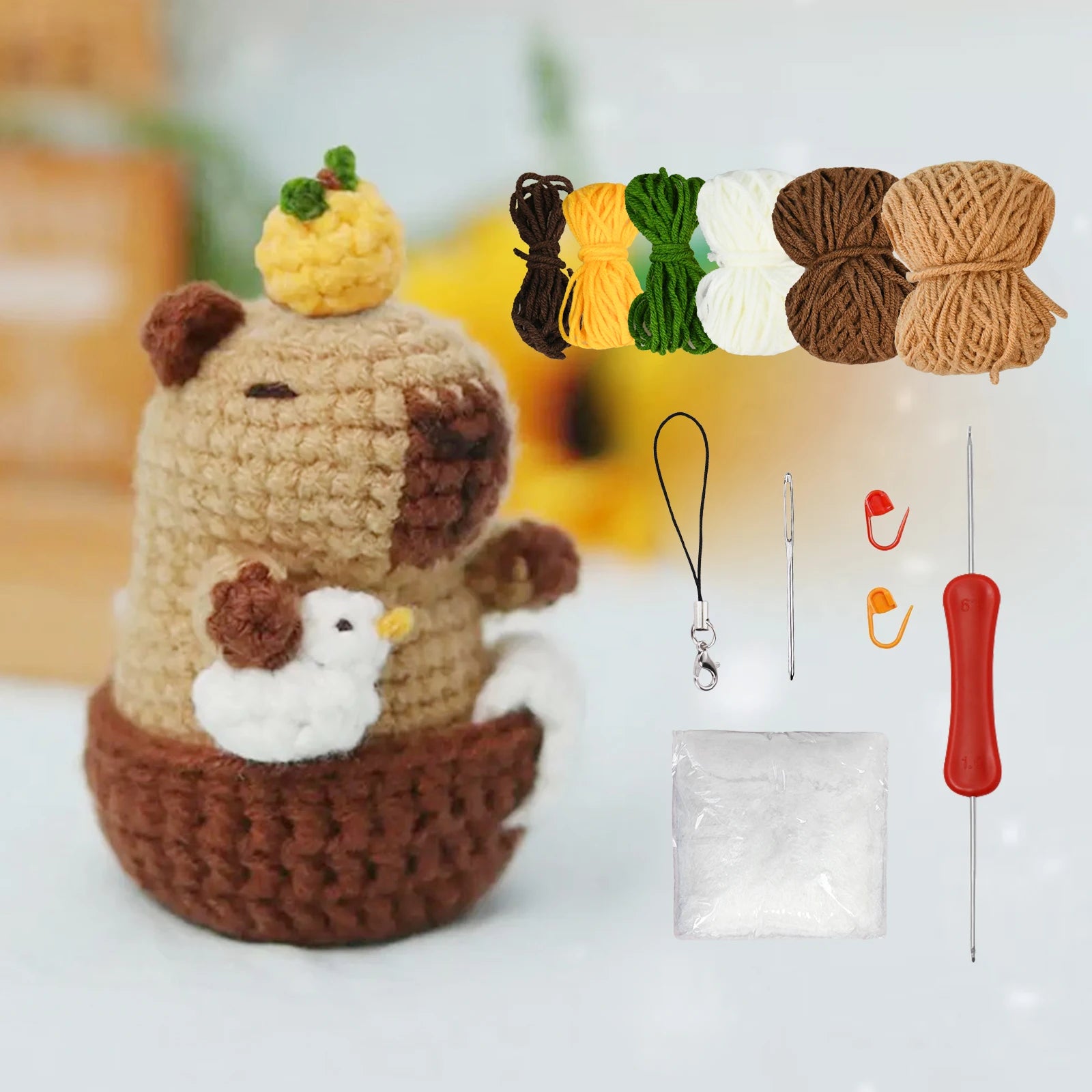 Kit de Crochet Capybara pour Débutants, Ensemble de Crochet Animal Mignon, Cadeau de Noël