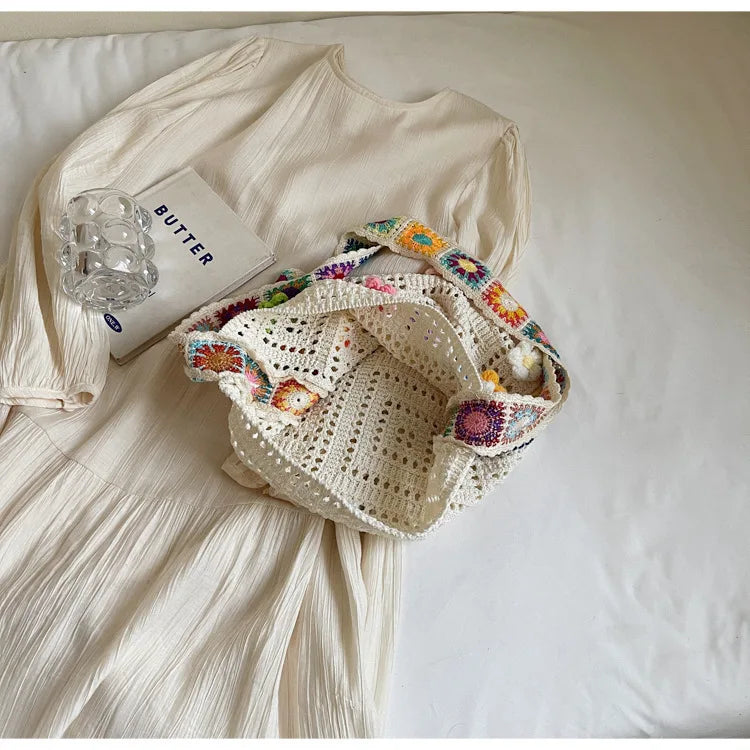 Knitted Tote Bag For Women Handmade Crochet Shoulder Beach Bag Capacity Travel