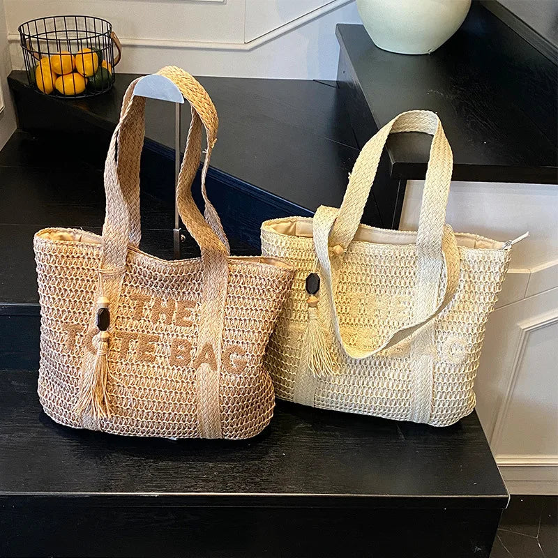 French Style Large Capacity Woven Straw Shoulder Bag For Women Beach Vacation
