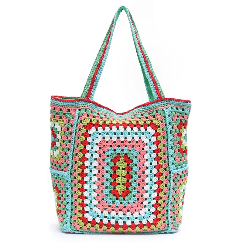 Bohemian Crochet Beach Bag for Women Large Capacity Shoulder Bag Crossbody