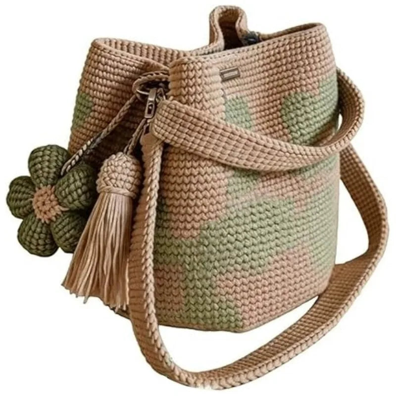 Handmade Crochet Flower Tote Bag Crossbody Purse Boho Beach Bag For Women