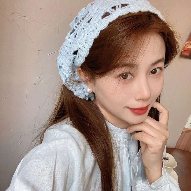 Fashion Knitted Headscarf Hat French Pastoral Triangle Headband Handmade Crochet