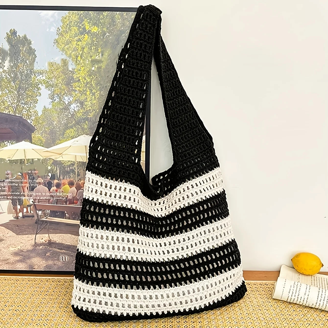 Sac à main en crochet tissé pour femme, cabas tricoté, sac de plage, vintage d'été