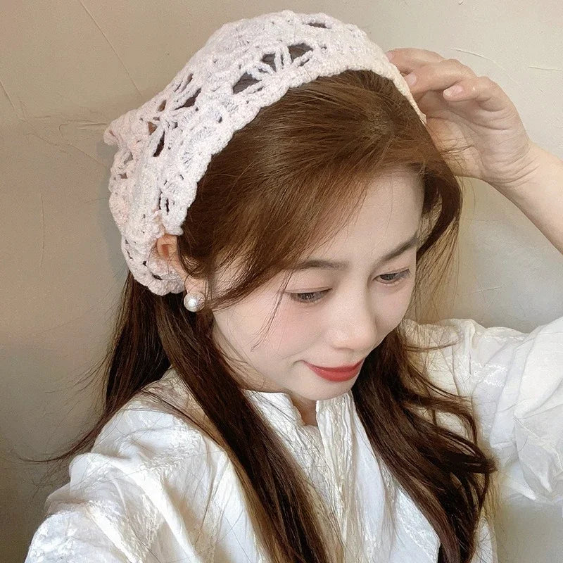 Fashion Knitted Headscarf Hat French Pastoral Triangle Headband Handmade Crochet