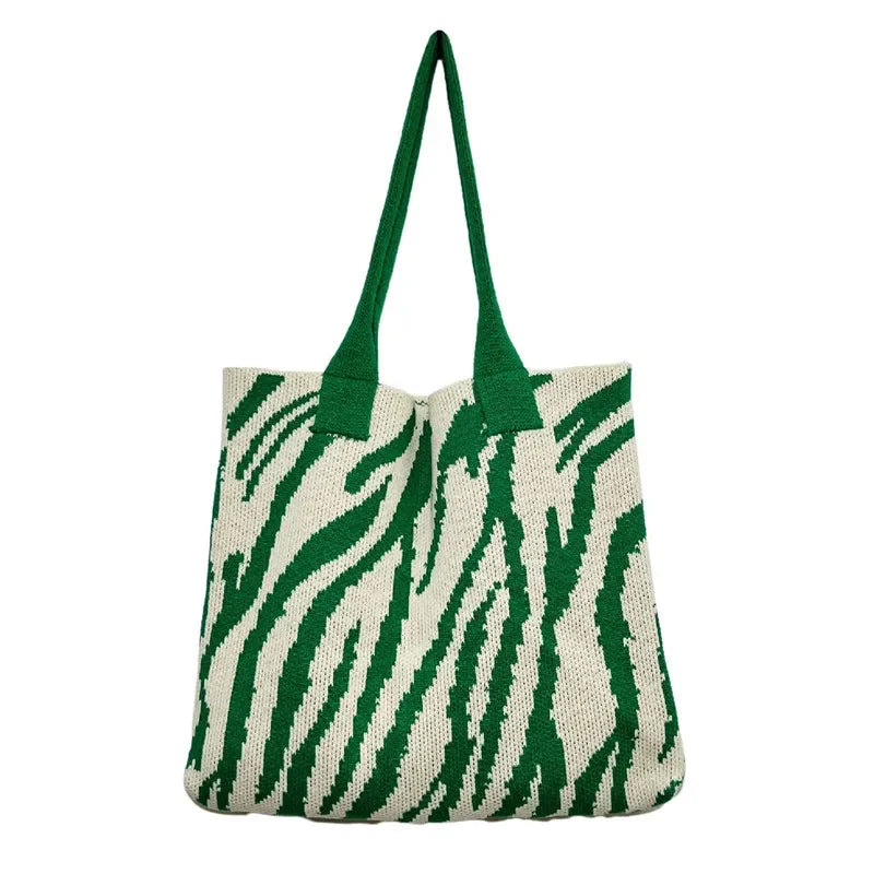 Sac à bandoulière pour femme grande capacité en tricot crochet motif zèbre