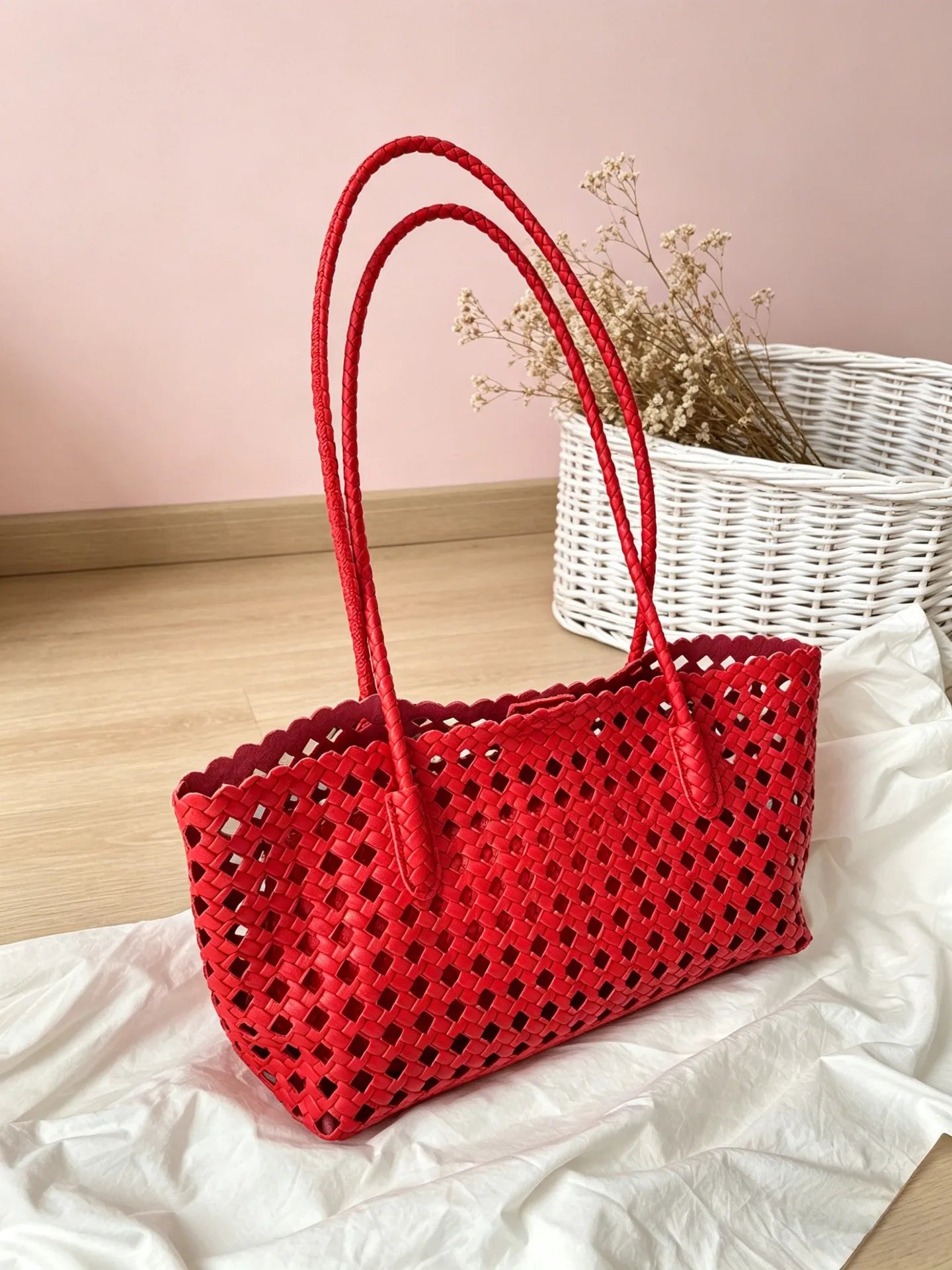 Elegant 2026 Vacation Basket Bag Hollow Out Shoulder Tote Handbag Unisex