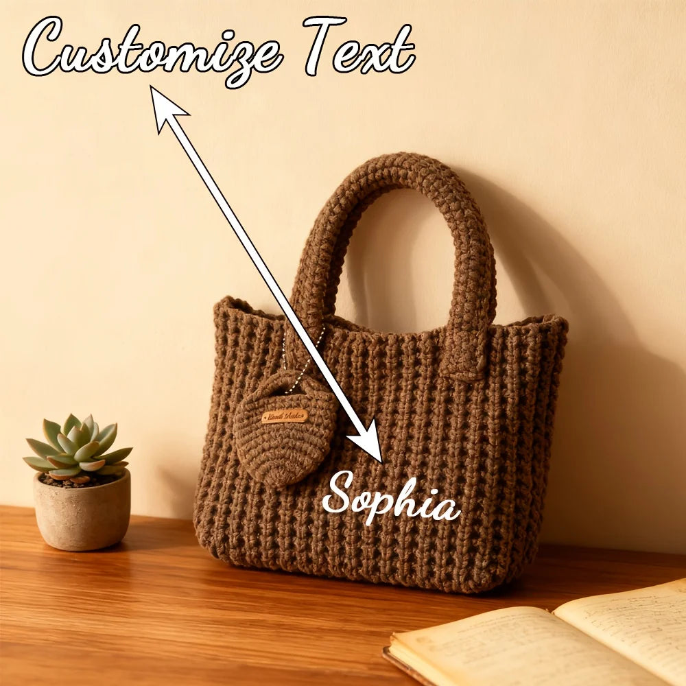 Sac Fourre-tout Tricoté Personnalisable pour Femme, Fait Main, en Crochet, Style Bohème, Épaule, Tressé