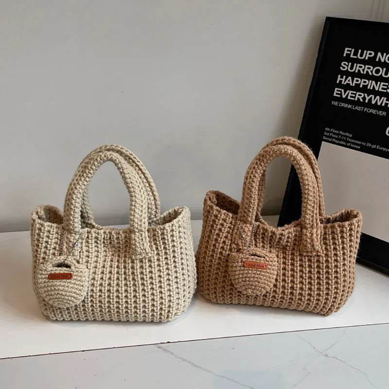 Korean Retro Handmade Crochet Bag New Mini Tote Bag For Women Autumn Winter