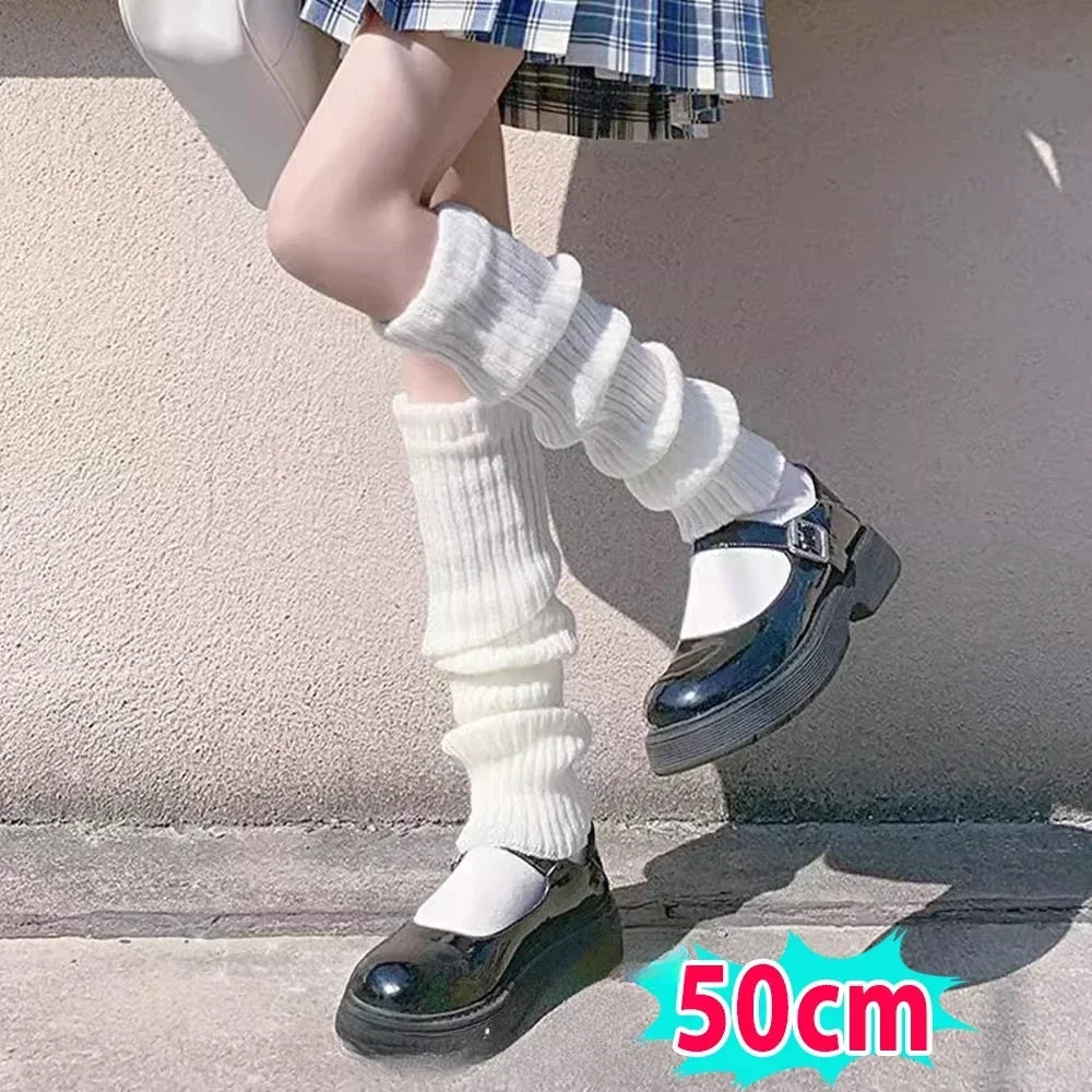 Knitted Lolita Leg Warmers for Women 40 to 70 cm Autumn Winter Crochet Boot Cuffs