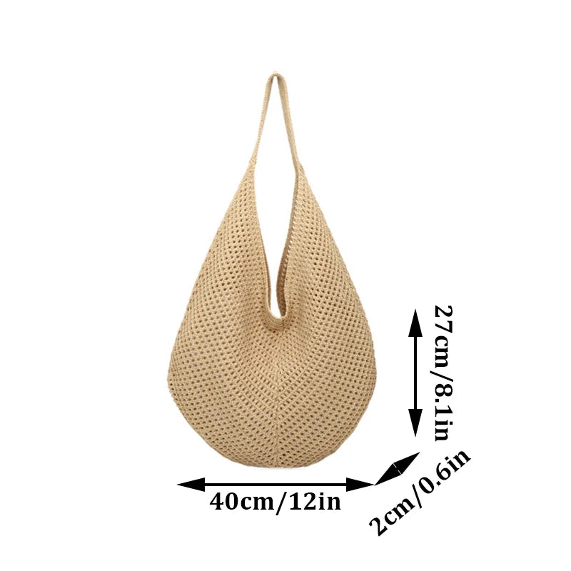 Women Hollow Woven Shoulder Bag Large Capacity Crochet Tote Beach Bag