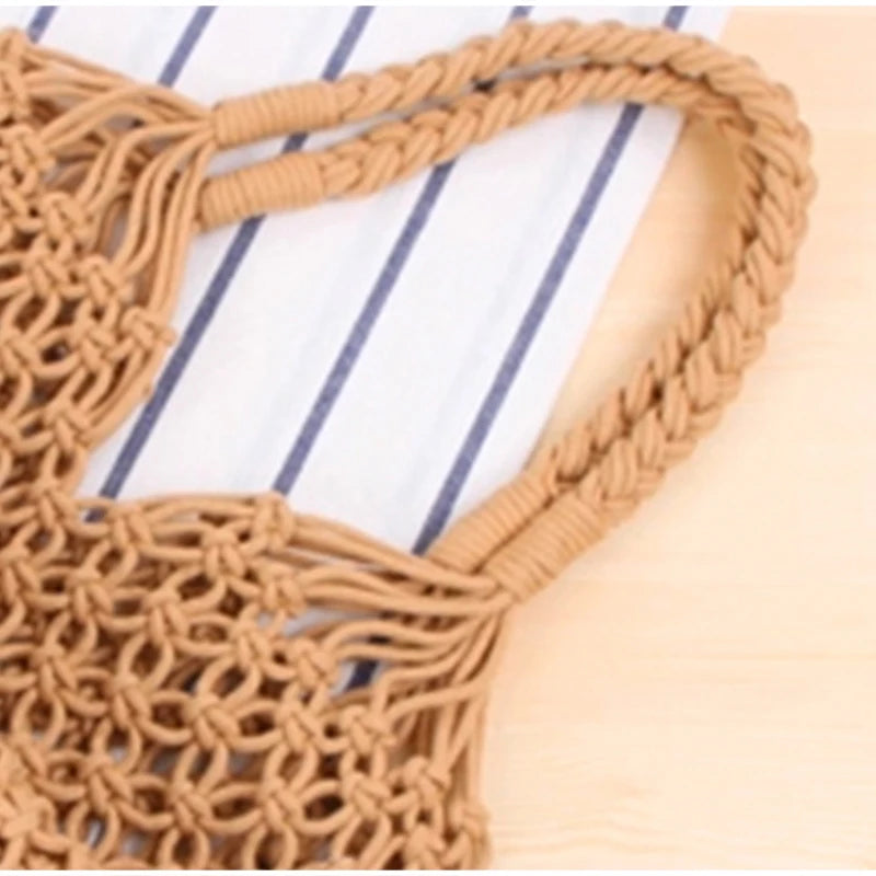 Hollow Crochet Mesh Shoulder Bag With Inner Pocket Women Solid Color Tote Bag