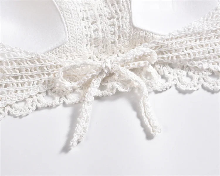Crochet Bustier Beach Top HollowOut Adjustable Straps Padded Cups Y2K Swimwear