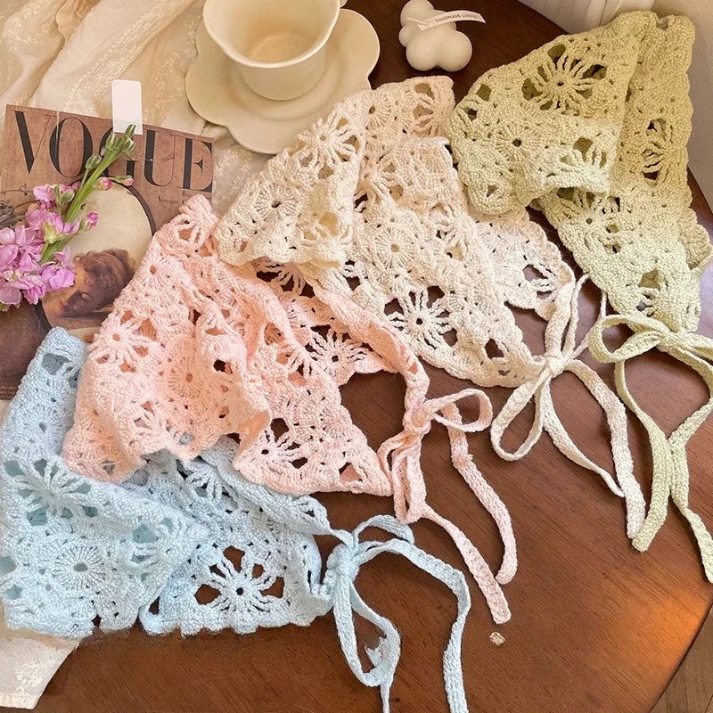 Fashion Knitted Headscarf Hat French Pastoral Triangle Headband Handmade Crochet