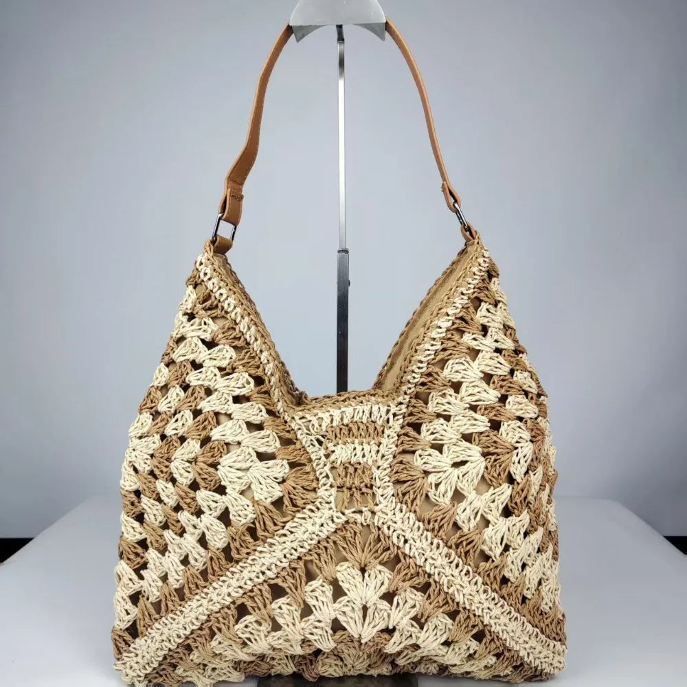 Sac de plage en paille au crochet pour femme Sac à bandoulière de vacances
