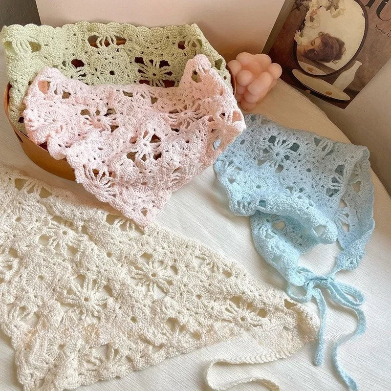 Fashion Knitted Headscarf Hat French Pastoral Triangle Headband Handmade Crochet