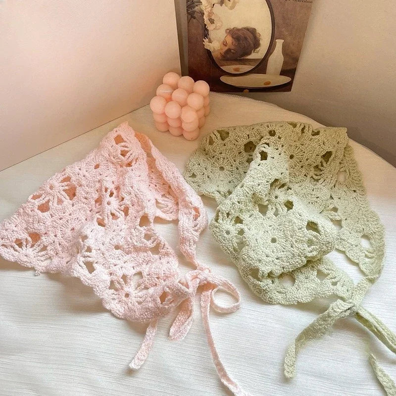 Fashion Knitted Headscarf Hat French Pastoral Triangle Headband Handmade Crochet