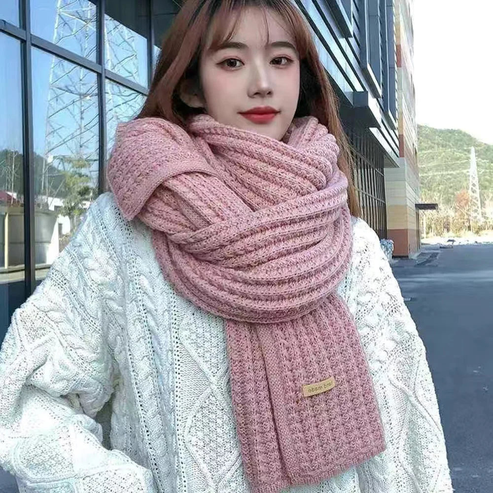 Woolen Knitting Scarf Thick Windproof Thermal Long Shawl Winter Warm For Women
