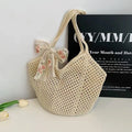 Women's Crochet Tote Bag Ribbon Two Piece Set Large Capacity Hollow Woven Bag