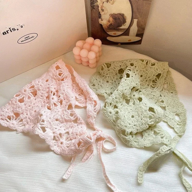 Fashion Knitted Headscarf Hat French Pastoral Triangle Headband Handmade Crochet
