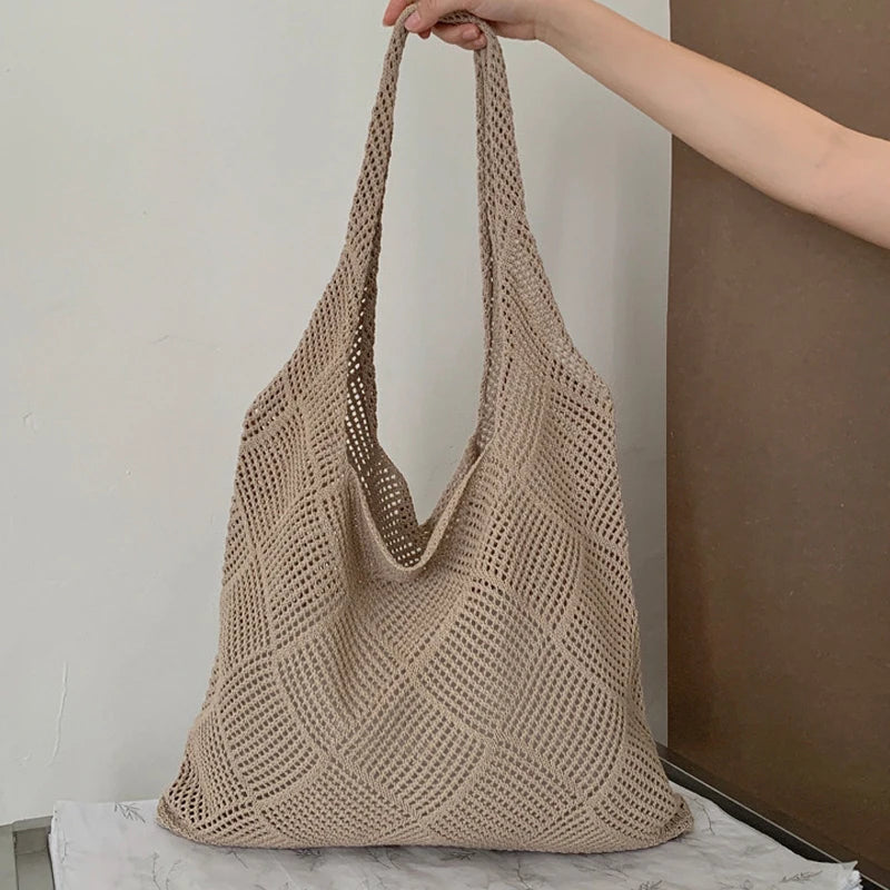 New Fashion Large Capacity Knitted Tote Bag for Women Handheld Shoulder Shopping