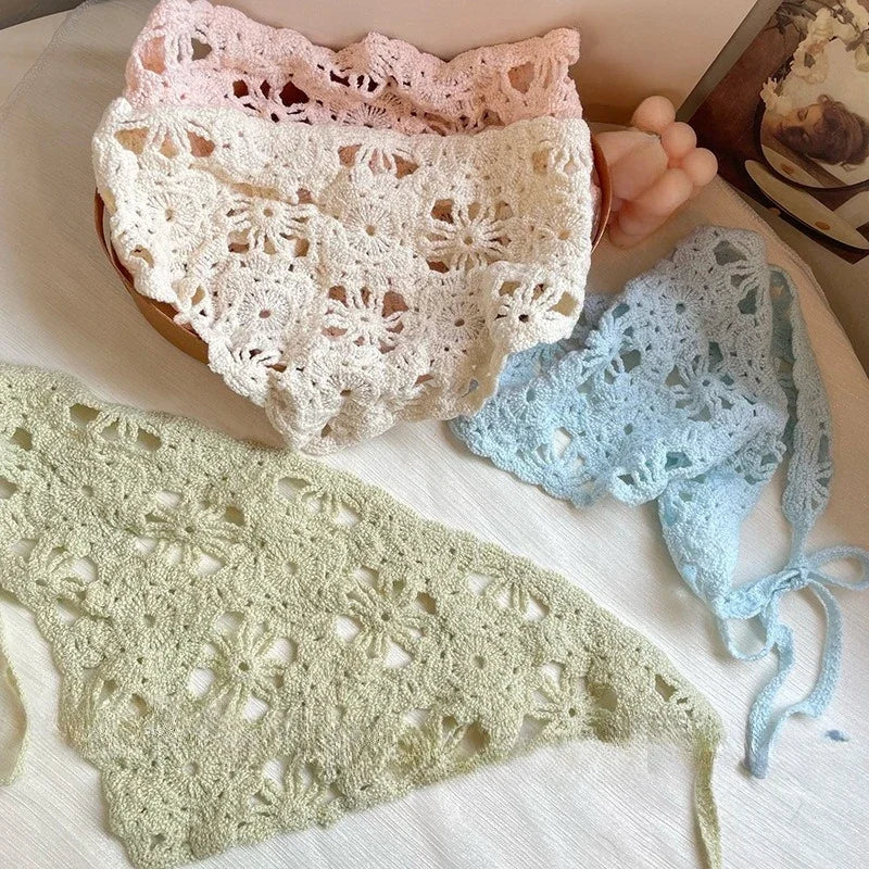 Fashion Knitted Headscarf Hat French Pastoral Triangle Headband Handmade Crochet