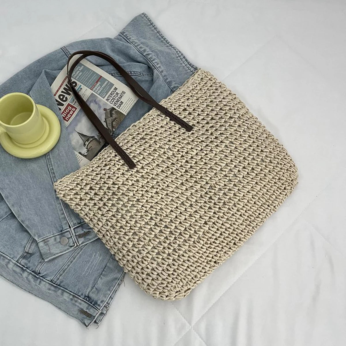 Sac à main pour femme en rotin tressé, sac à bandoulière, grande capacité, sac de plage d'été