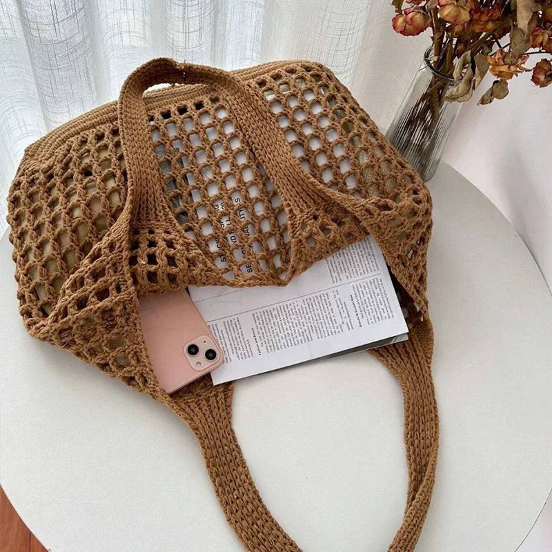 Fashion Crochet Bags For Women Summer Beach Tote Raffia Straw Handbag Boho