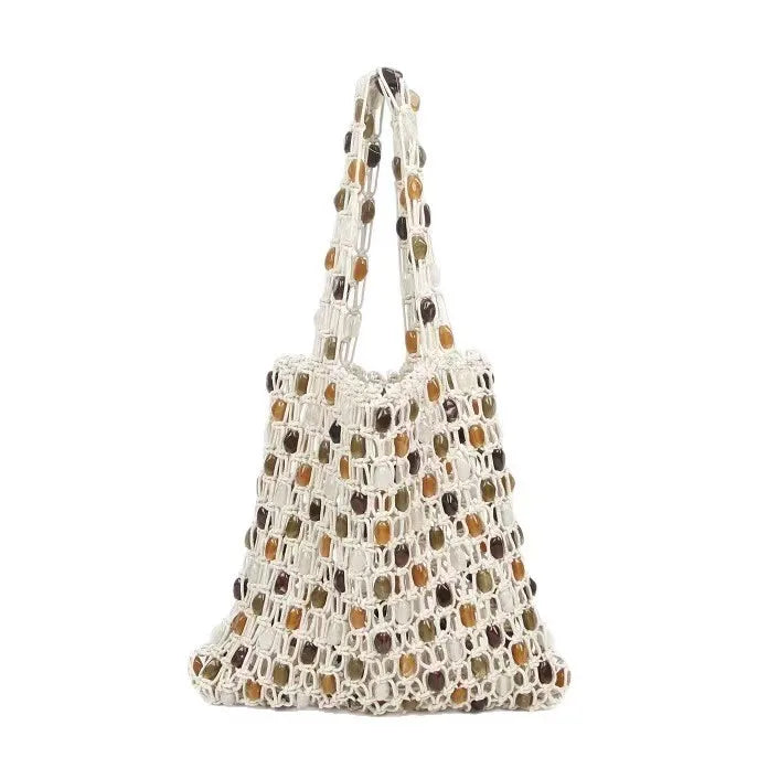 Bohemian Rope Crochet Women Bag Beading Beach Bag Handmade Woven Shoulder Bag