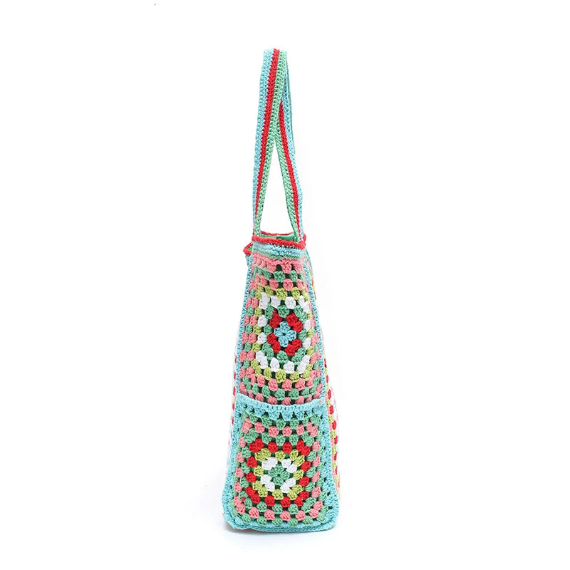 Bohemian Crochet Beach Bag for Women Large Capacity Shoulder Bag Crossbody