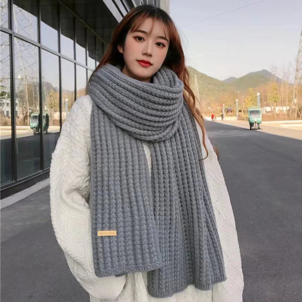 Woolen Knitting Scarf Thick Windproof Thermal Long Shawl Winter Warm For Women