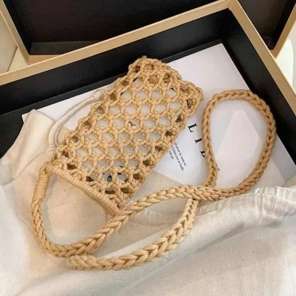 Sac à bandoulière en crochet creux tissé pour téléphone, léger, pour femme