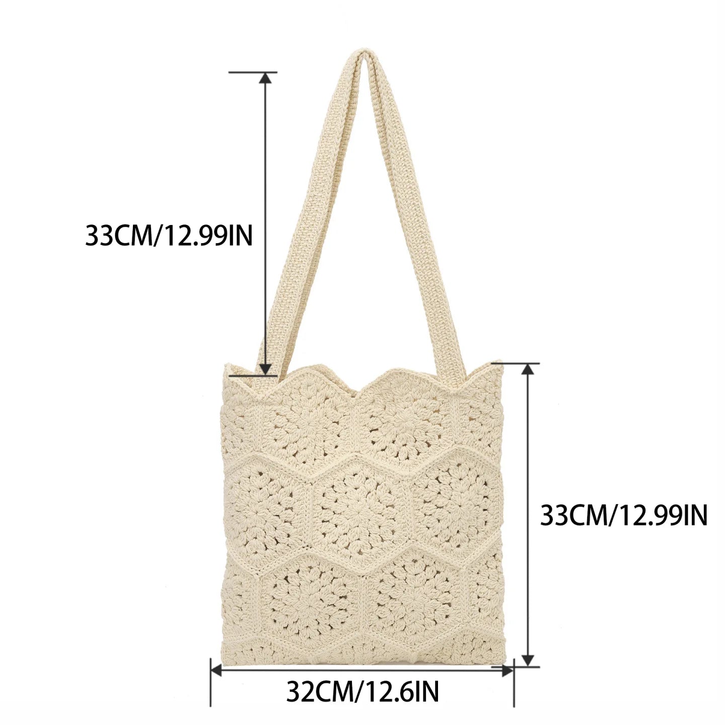 Handmade Cotton Thread Woven Granny Square Shoulder Bag Large Capacity For Women