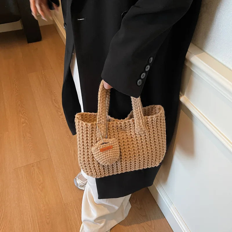 Korean Retro Handmade Crochet Bag New Mini Tote Bag For Women Autumn Winter