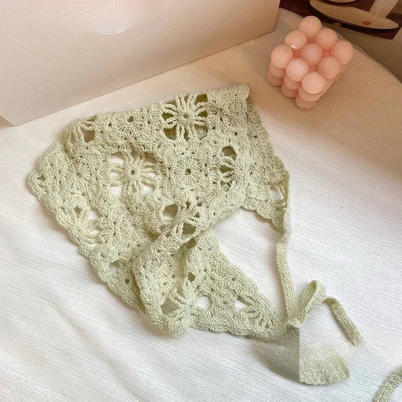 Chapeau foulard tricoté tendance style pastoral français bandeau triangulaire crocheté à la main