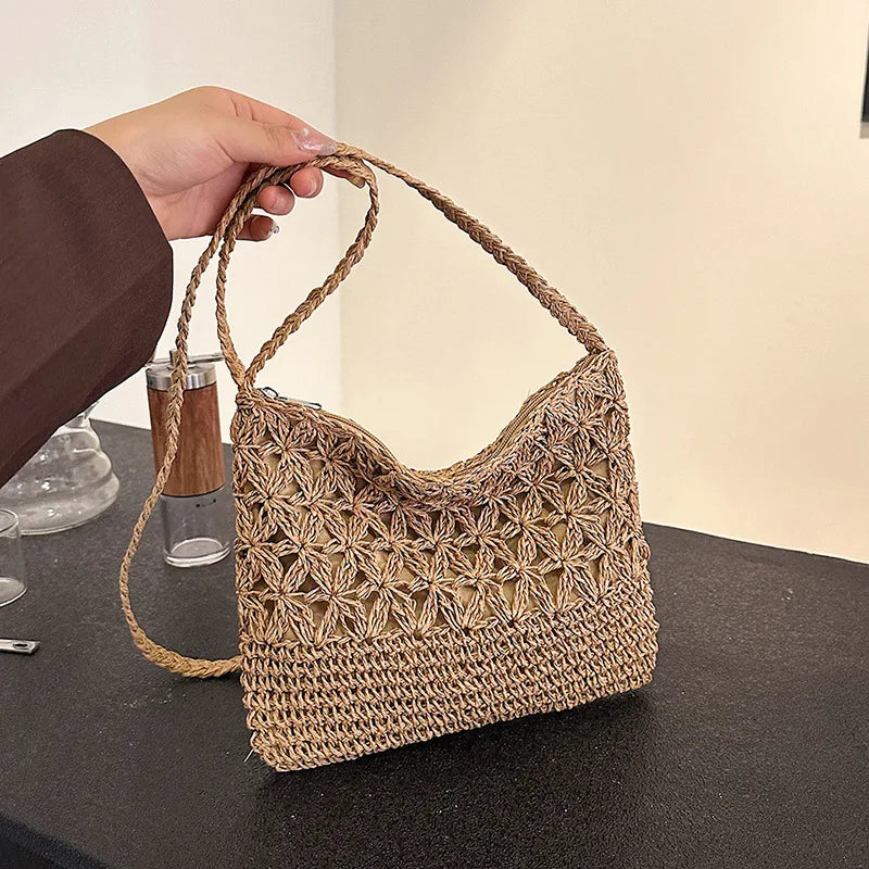 Women Beach Woven Straw Shoulder Messenger Bag Boho Crossbody Macrame Purse