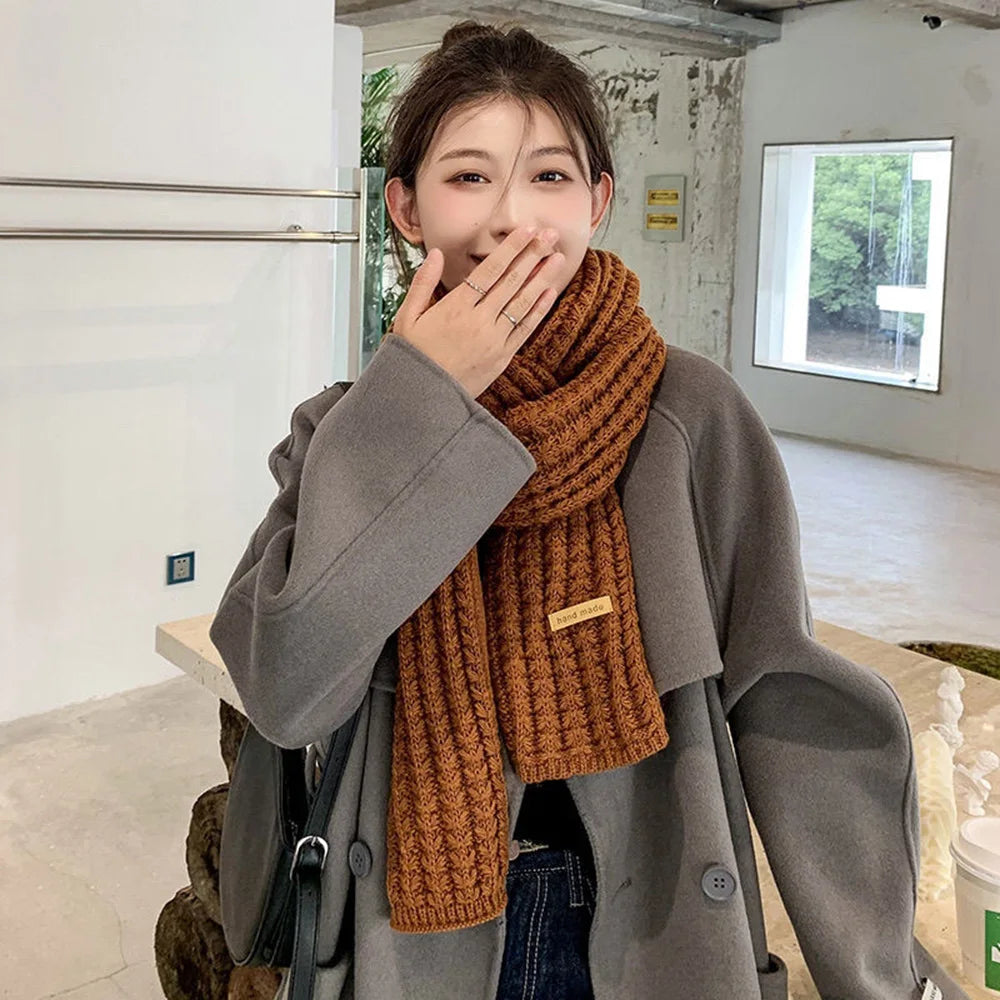 Woolen Knitting Scarf Thick Windproof Thermal Long Shawl Winter Warm For Women