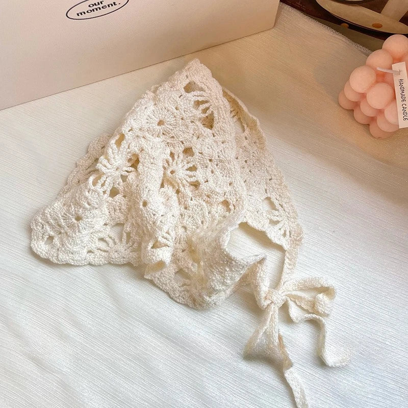 Bandana tricoté floral unisexe Chapeau fait main Triangle Bandeau vintage au crochet