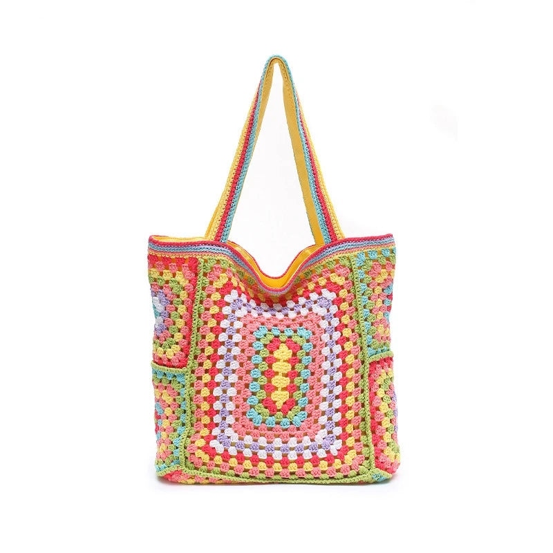 Bohemian Crochet Beach Bag for Women Large Capacity Shoulder Bag Crossbody