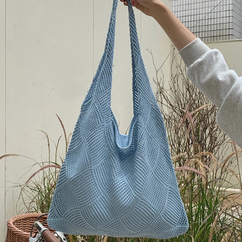 New Fashion Large Capacity Knitted Tote Bag for Women Handheld Shoulder Shopping