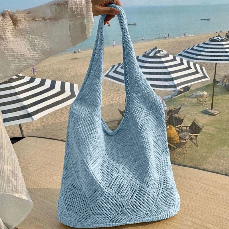New Fashion Large Capacity Knitted Tote Bag for Women Handheld Shoulder Shopping