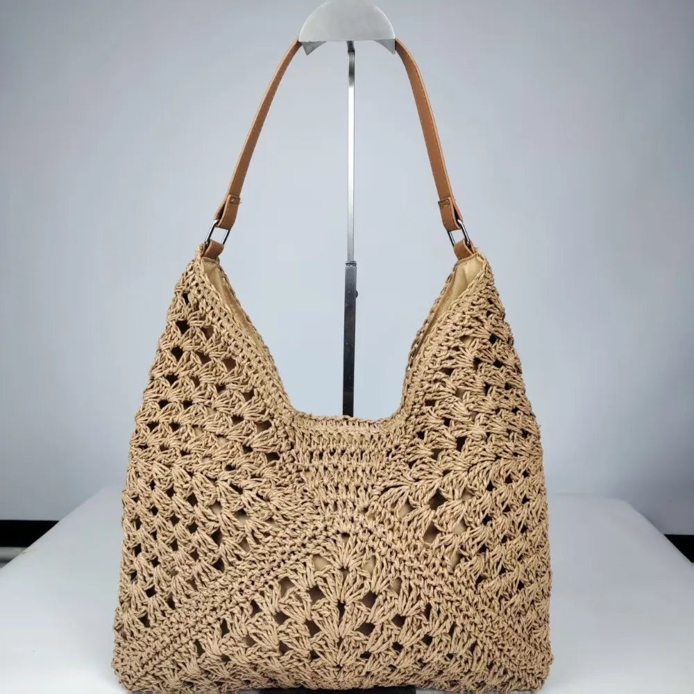 Sac de plage en paille au crochet pour femme Sac à bandoulière de vacances