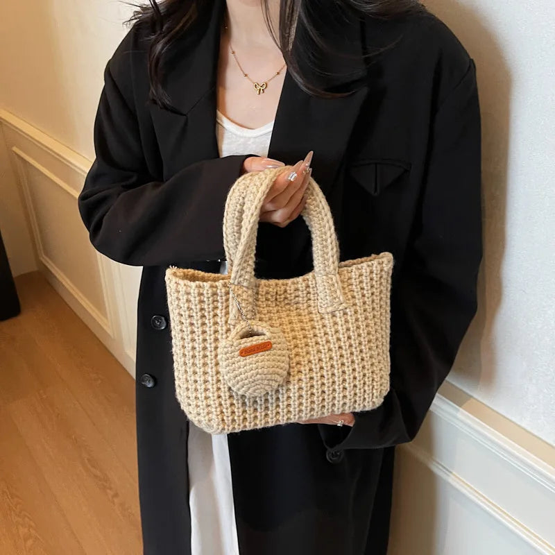 Korean Retro Handmade Crochet Bag New Mini Tote Bag For Women Autumn Winter