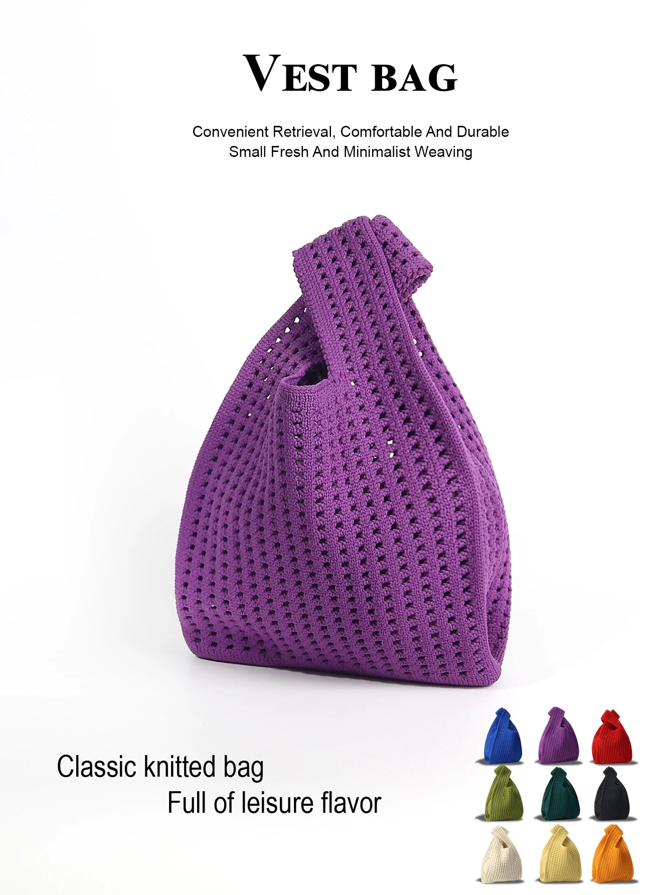 Handmade Knit Handbag Women Mini Shoulder Bag Casual Plaid Stripe Tote