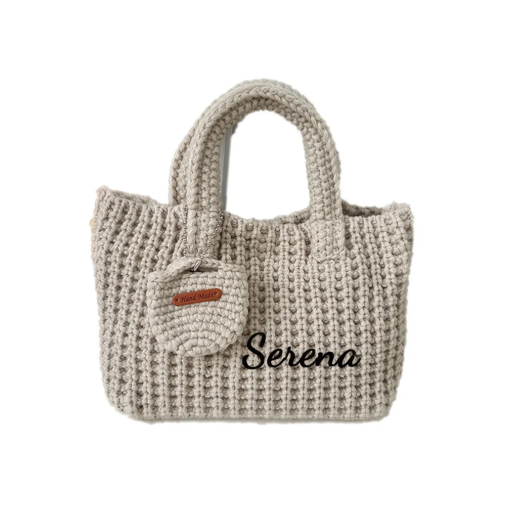 Sac Fourre-tout Tricoté Personnalisable pour Femme, Fait Main, en Crochet, Style Bohème, Épaule, Tressé