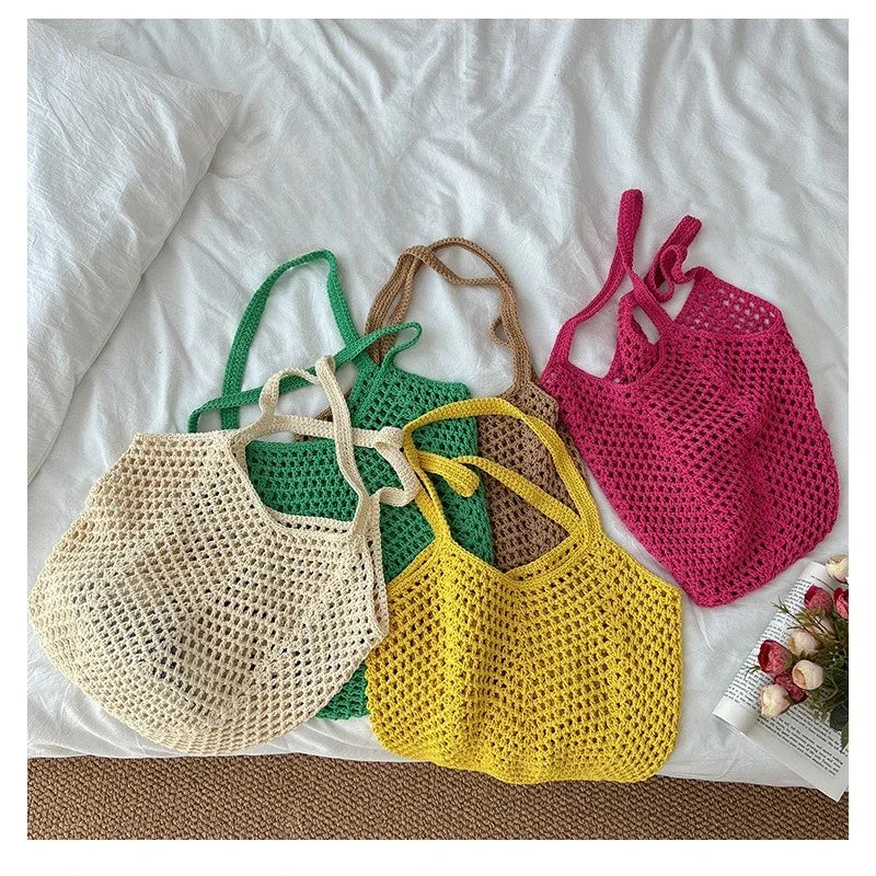 Big Capacity Knitting Shoulder Bag Tote for Summer Mesh Beach Bag Women