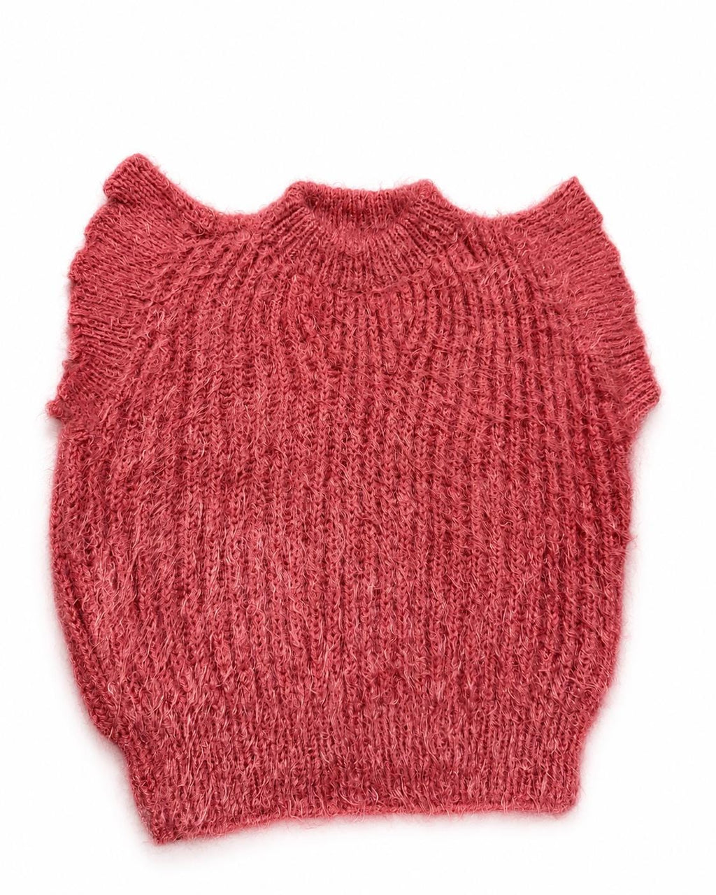 Stitch-by-Stitch Handmade Coral Fuzzy Knit Sweater Vest, Ruffle Shoulder Sleeveless Pullover + 2 Free Gifts