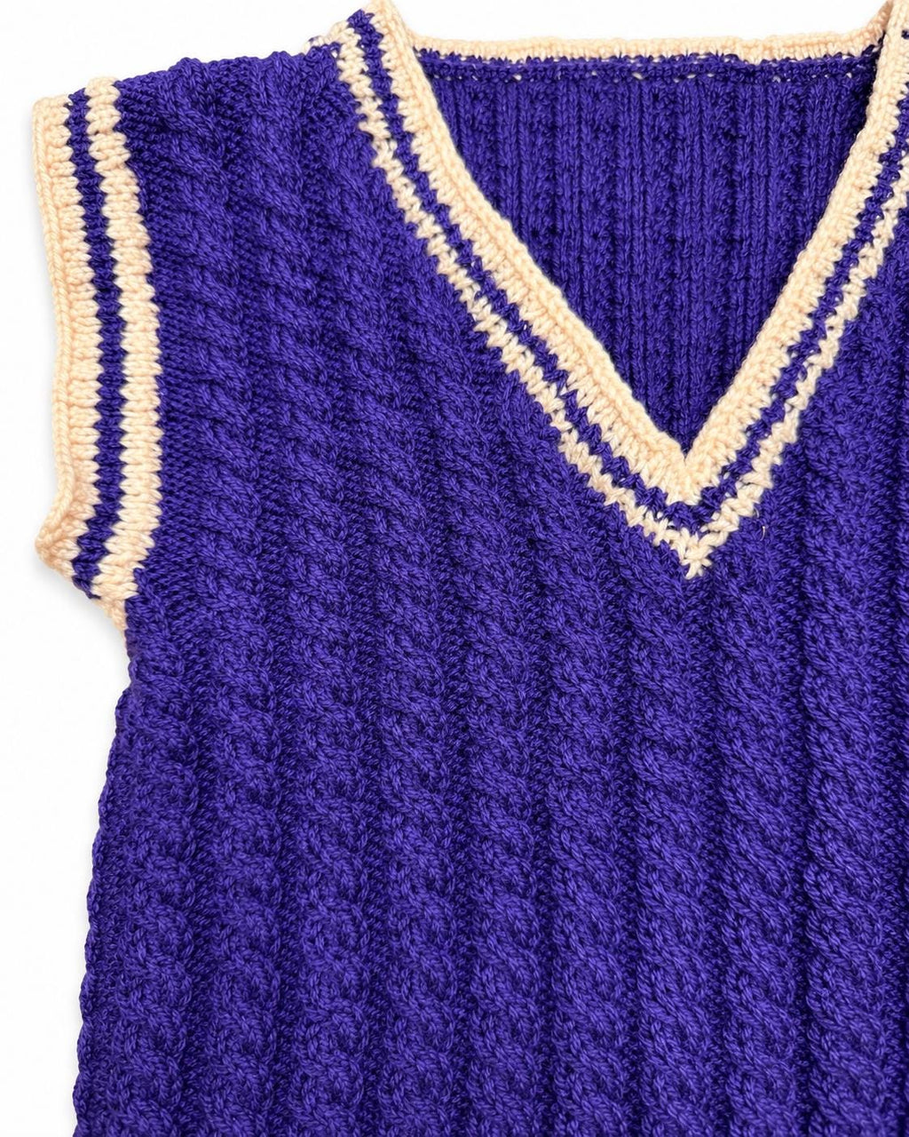 Stitch-by-Stitch Handmade Purple Cable Knit Sweater Vest, Peach Trim V-Neck + 2 Free Gifts