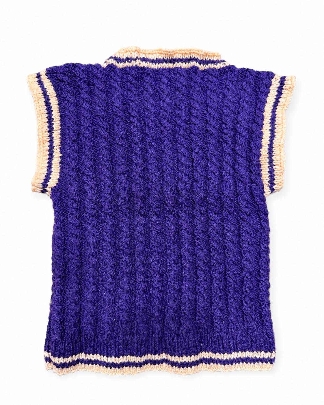Stitch-by-Stitch Handmade Purple Cable Knit Sweater Vest, Peach Trim V-Neck + 2 Free Gifts